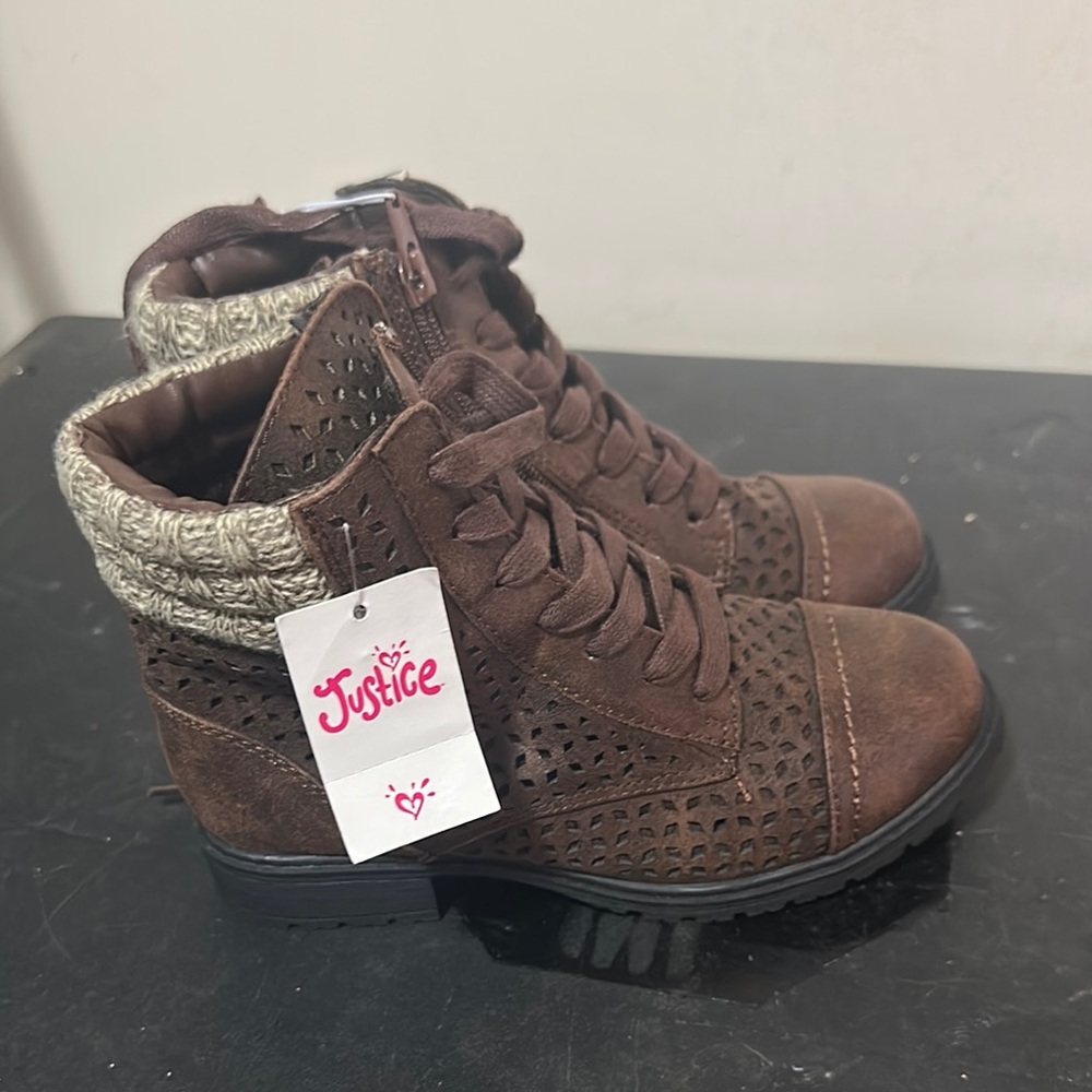 Justice Brown Lace Up Boots with Rugged Sole